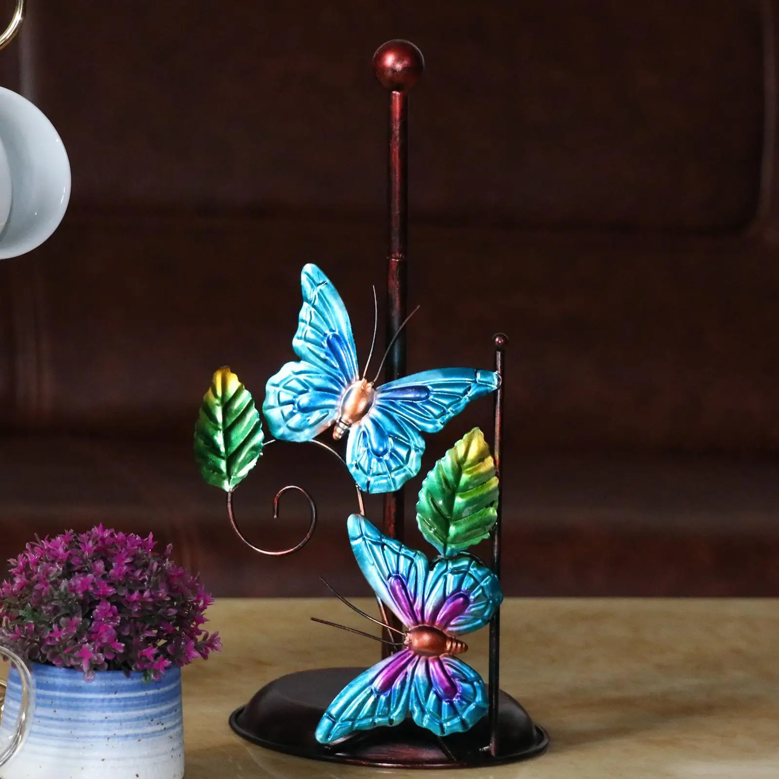 Metal Countryside Style Iron-made Paper Towel Holder Rustproof Coating Wide Application Butterflies