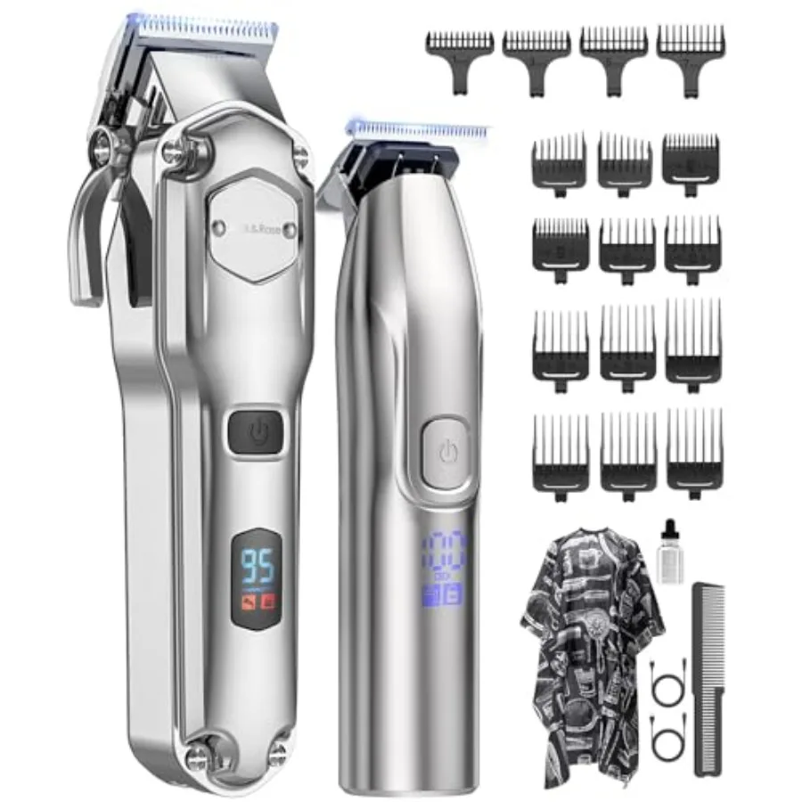

Cordless Hair Clippers for Men Barber Trimmers Set with Stainless Steel Blades Black and Silver High-Precision Cutting and Long