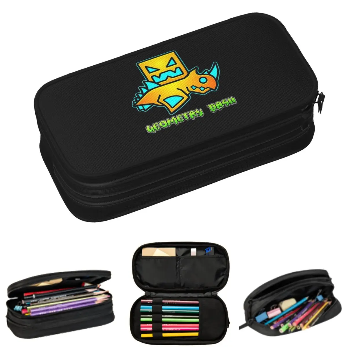 Video Game Geometry Dash Pencil Cases for Student Gifts Pen Box Pencil Bag Large Storage Pencil Pouch