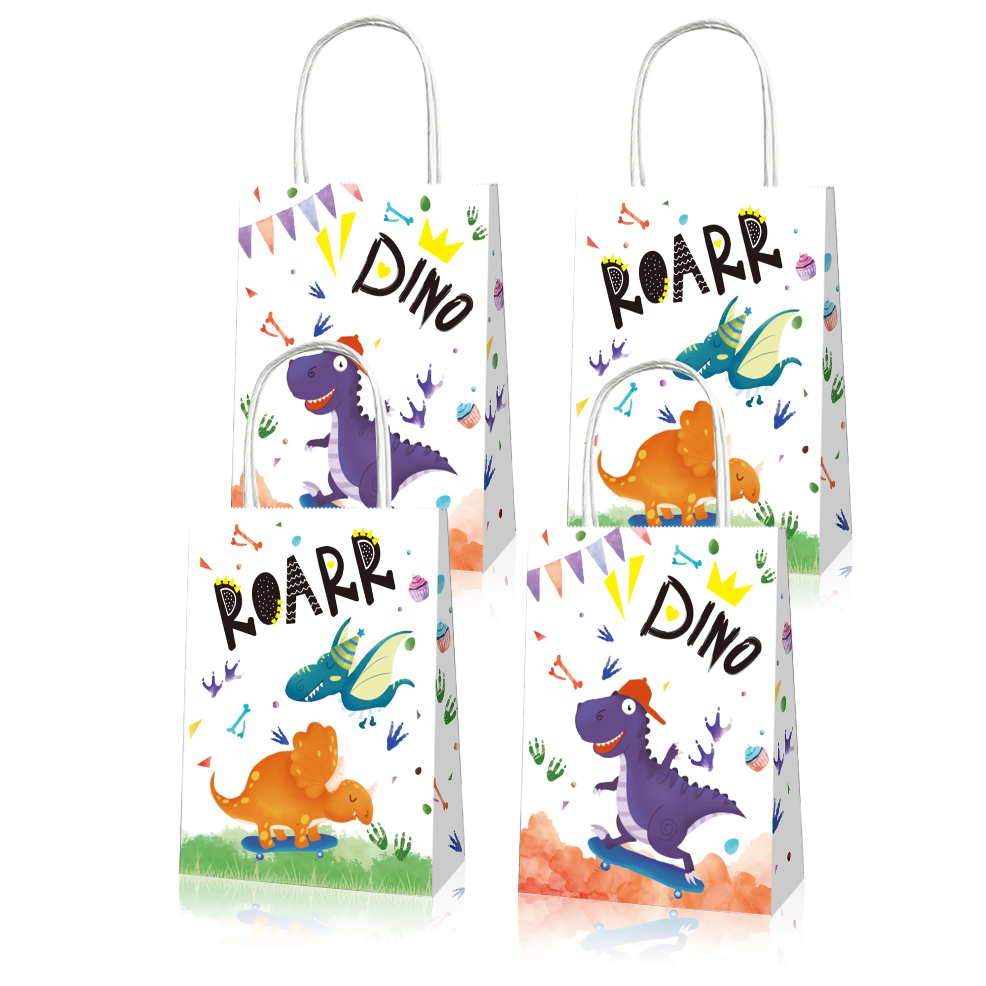 

BD057 12Pcs Forest Dinosaur Dino Roar Wild ONE Birthday Party Portable Packing Paper Tote Gift Bags Baby Shower Party Decors