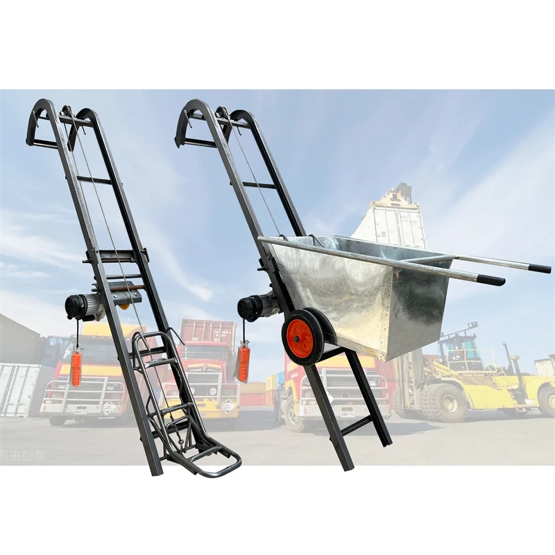 Vehicle mounted grain elevator construction site material folding climbing loading elevator