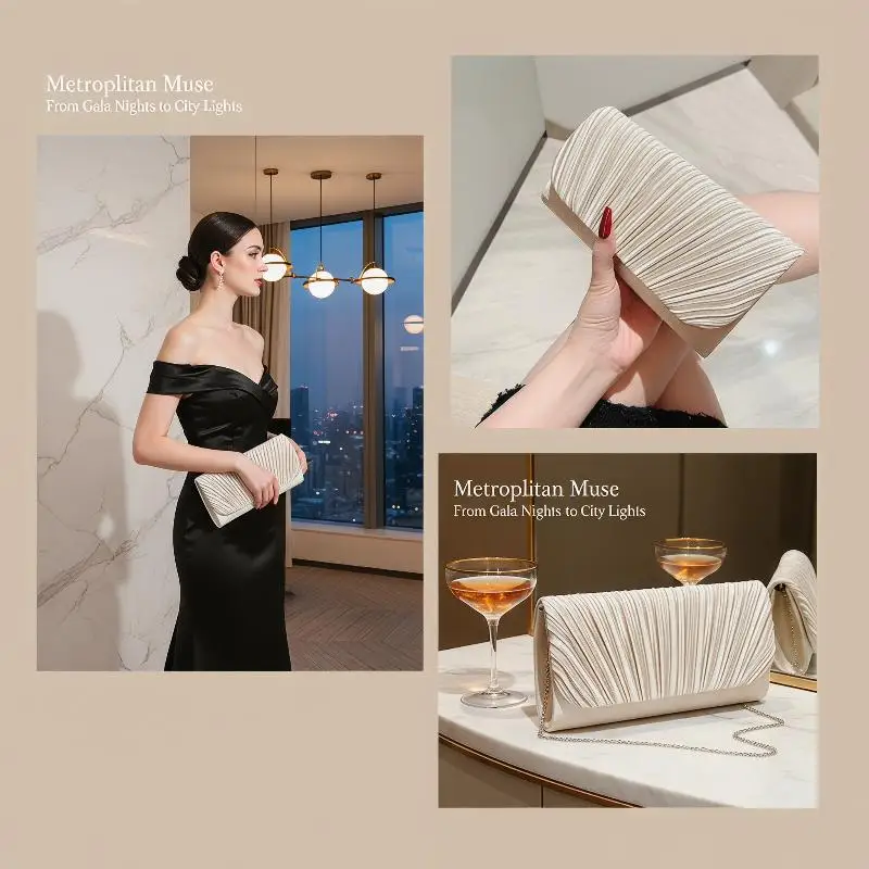 Elegant Fold Evening Clutch Bag Scratch-resistant Luxury Shoulder Crossbody Bag for Banquet Party Souvenir Gift