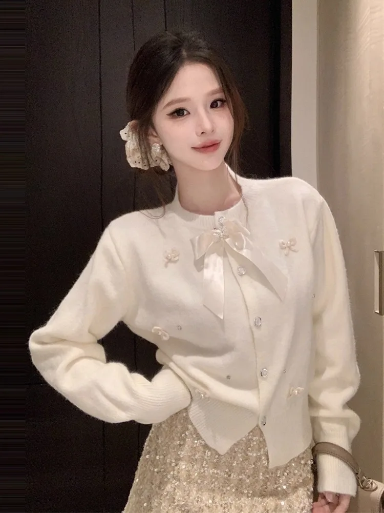 Свитер Cisas с красным узлом, вязаный длинный све, круглый кардиган Ne, милый топ Pure Desire Personali Cisas Theme Top