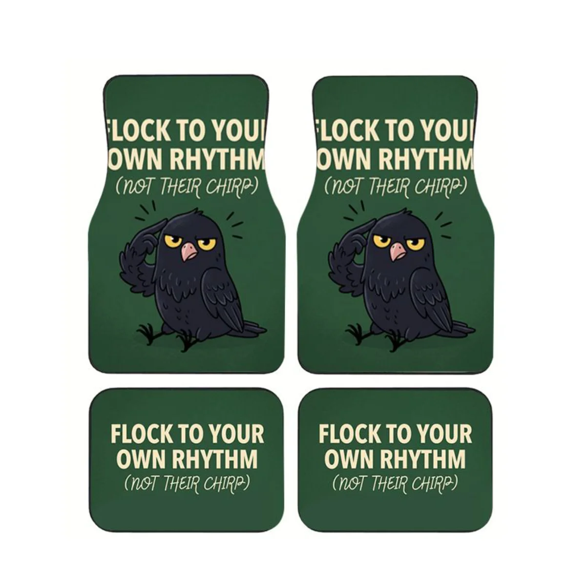 

4Pcs Black Crow Points To Head Pattern Car Floor Mats Funny Quote Universal Auto Carpets Set Interior Accessories For SUV Truck
