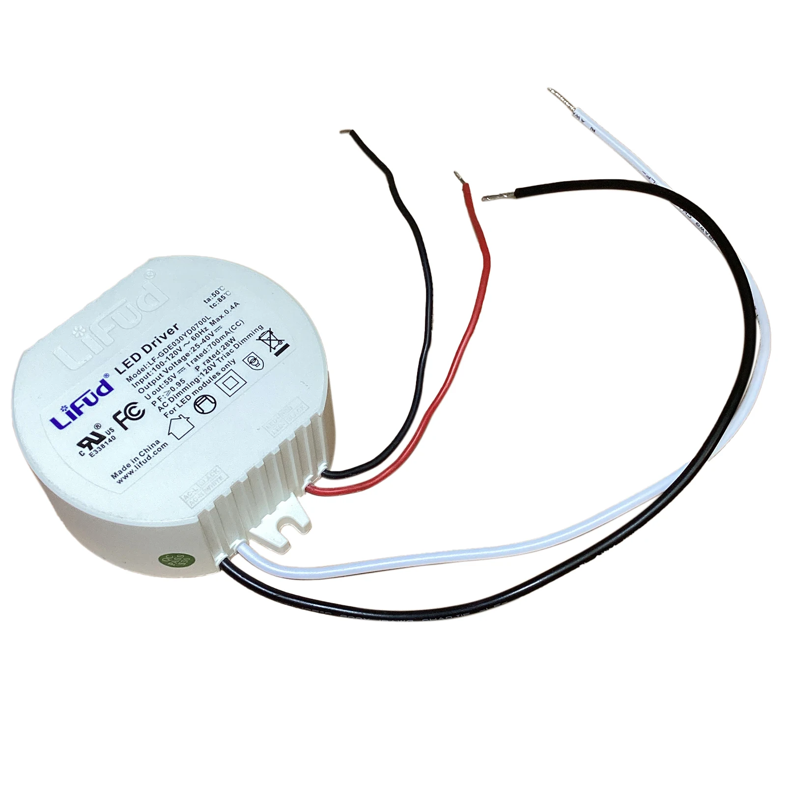 

AC100-120V 28W Симисторный светодиодный драйвер с регулируемой яркостью LF-GDE030YD Круглый изолированный трансформатор Встроенный для потолочного освещения Активный PFC