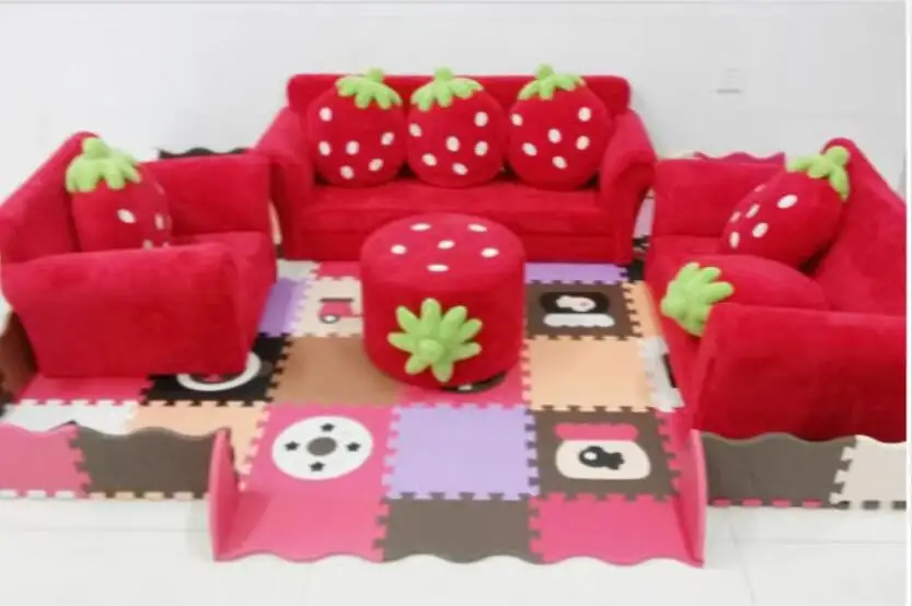 Children\'s Sofa Chair Reading Corner Kindergarten Small Sofa Combination Area Cute Cartoon Baby Fabric Strawberry Sofa