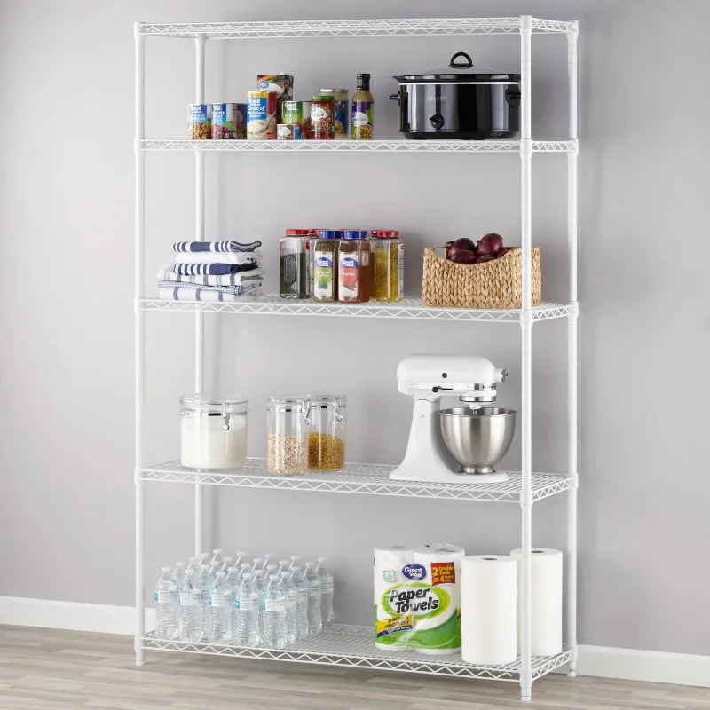 Tough Heavy Duty 5 Tier Wire Shelf, White, 3000 lb Capacity