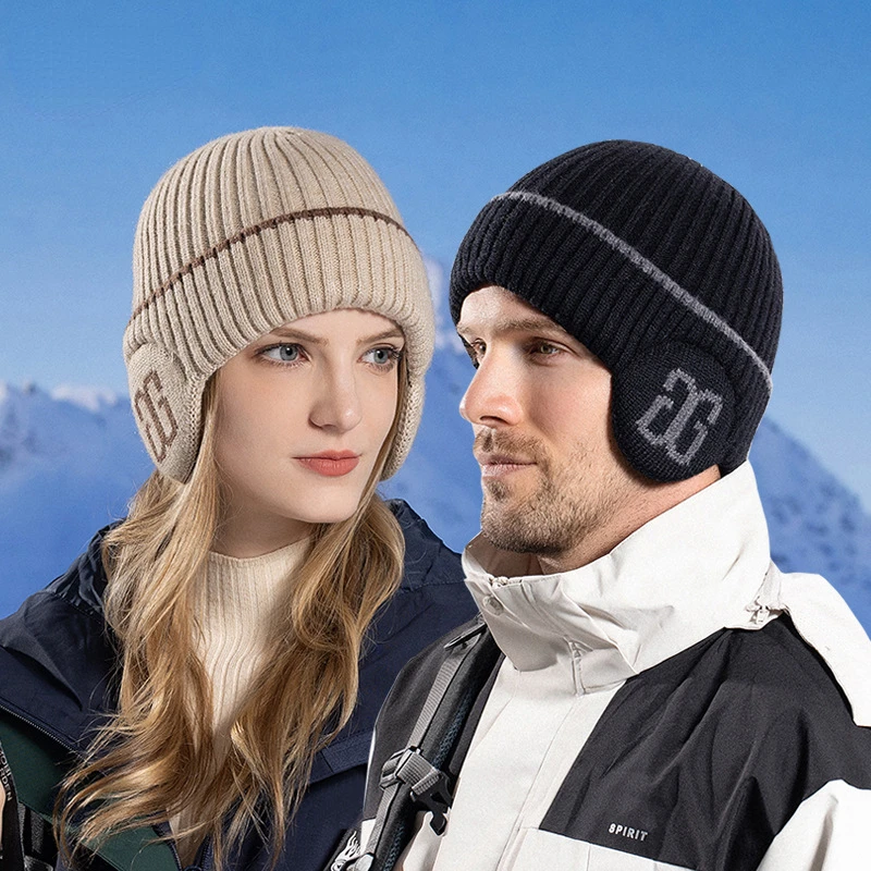 1PC Winter Warm Knitted Beanie Hat Men's and Women's Outdoor Cycling Ear Protection Hood Hood Pile Thickened Cold