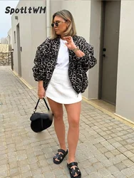 Moda damska Leopard Printed Front Zipper Jackets Vintage Full Sleeves O Neck Loose Street Coats New Female Chic Outerwear 2024