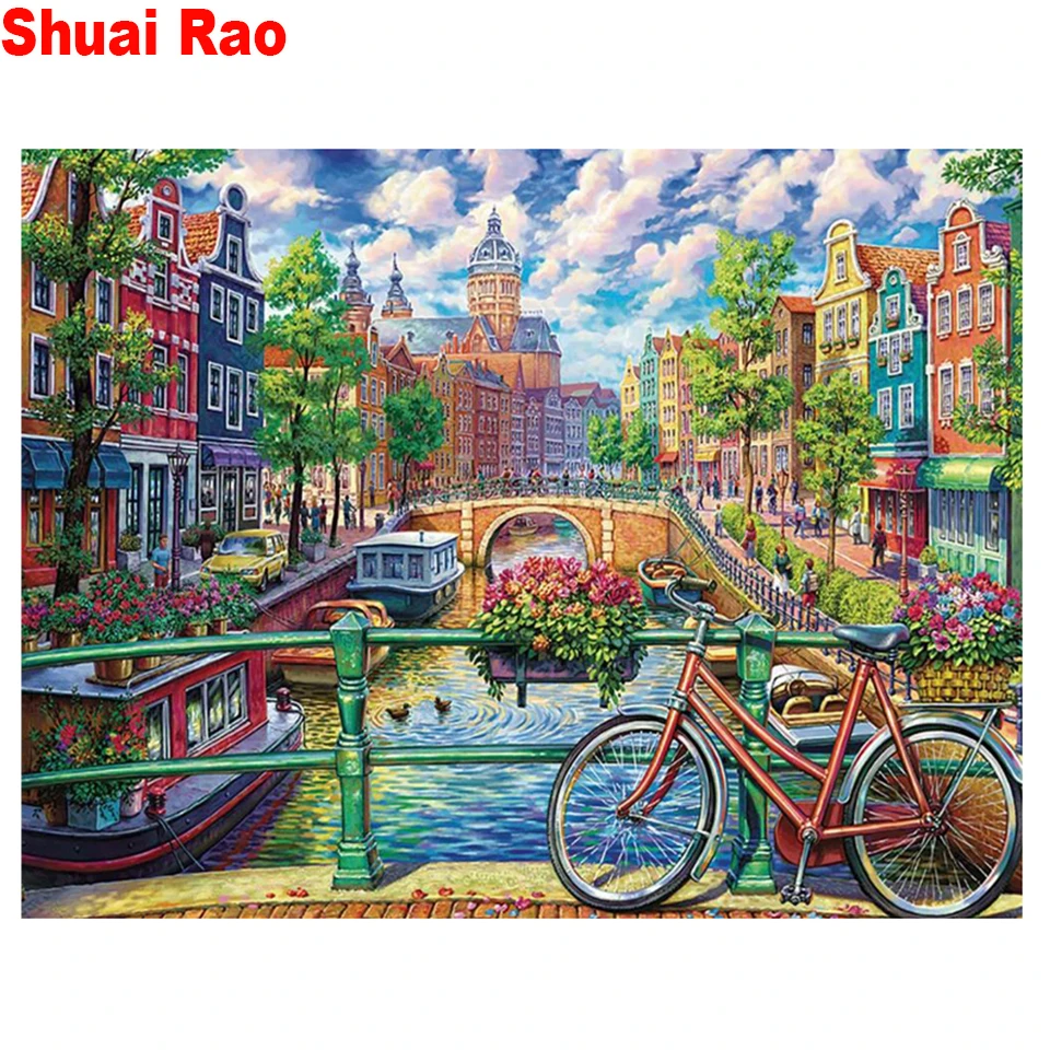 5d Diy diamond embroidery Amsterdam city landscape Diamond Painting Cross Stitch full square drill mosaic picture Home Decor