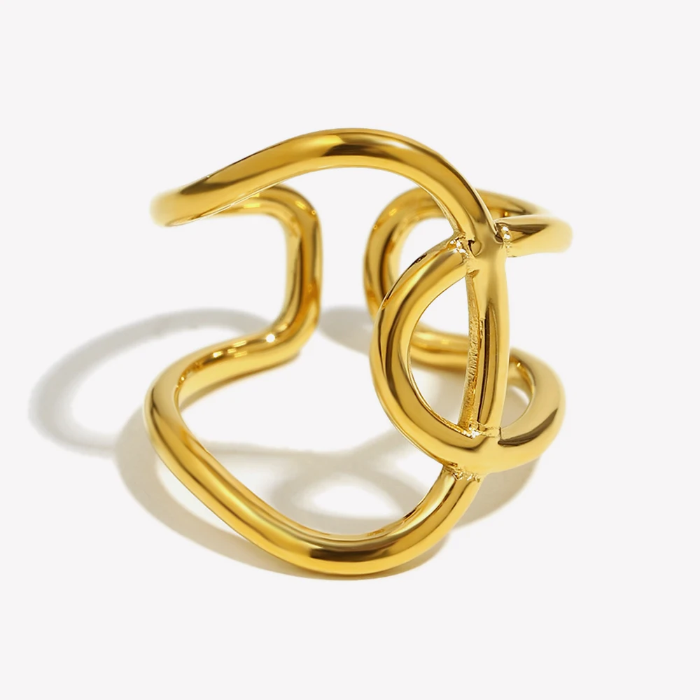 E.B.belle, nuevas líneas exageradas, anillo con apertura de nudo, chapado en PVD, acero inoxidable 316L, joyería sencilla para mujer