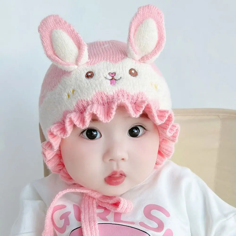 

Fashion Rabbit Ear Baby Knitted Hat Solid Color Soft Infant Beanie Hats Thicken Warm Kids Pullover Cap Ear Protection