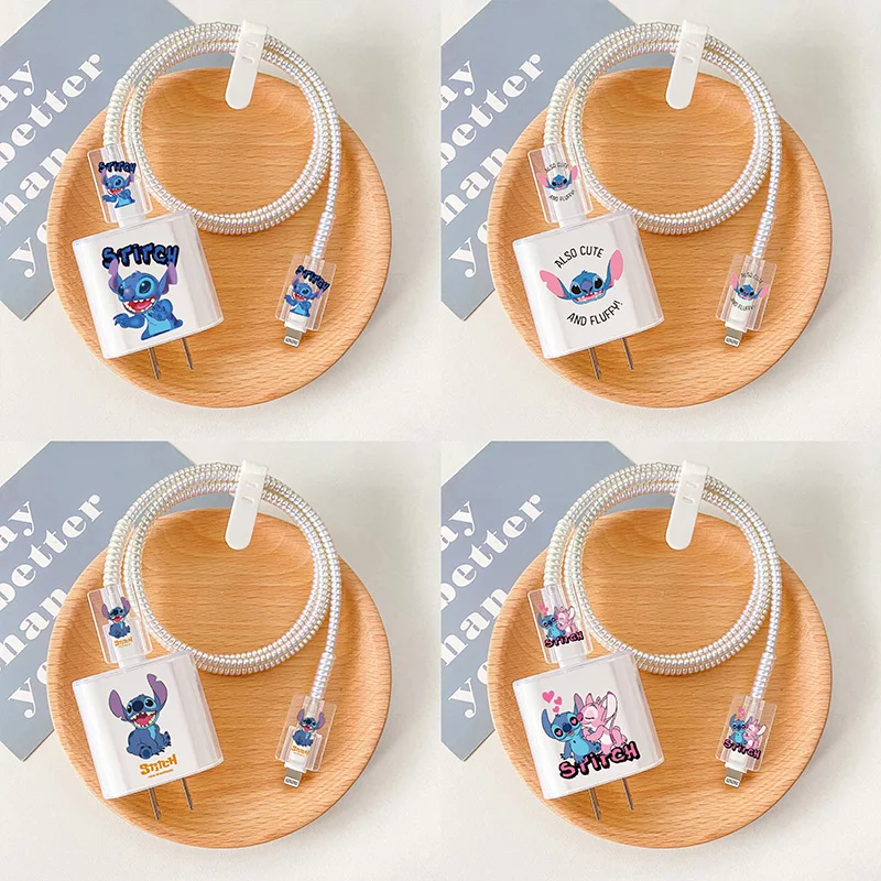 

5Pcs Crtoon Stitch Charging Data Cable Protector Winder Accessories for IPhone 18w/20w Charger Protective Shell Case