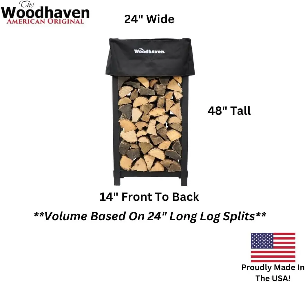 Indoor and Outdoor Firewood Storage - Black Steel Firewood Rack, Made in USA, Heavy Duty for Fireplace, Firepit, BBQ