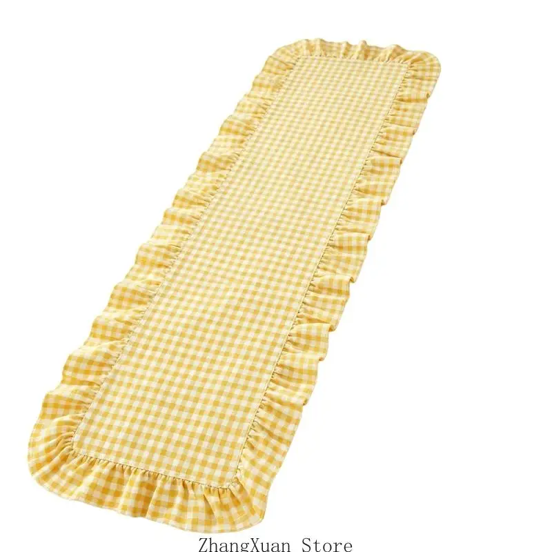 Gingham-Tischläufer mit Rüschenbesatz für den Küchentisch und tägliche Essenscenter-Styling 3XUF – Detail 4