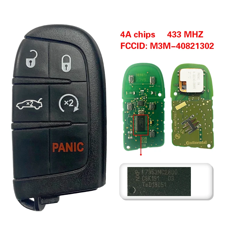CN 087024 FCC M3M- 40821302 HITAG AES PCF7953M 4A Chip do Dodge Charger2019+ Smart Key 5 Button 433MHz 68394195 AA Keyless Go