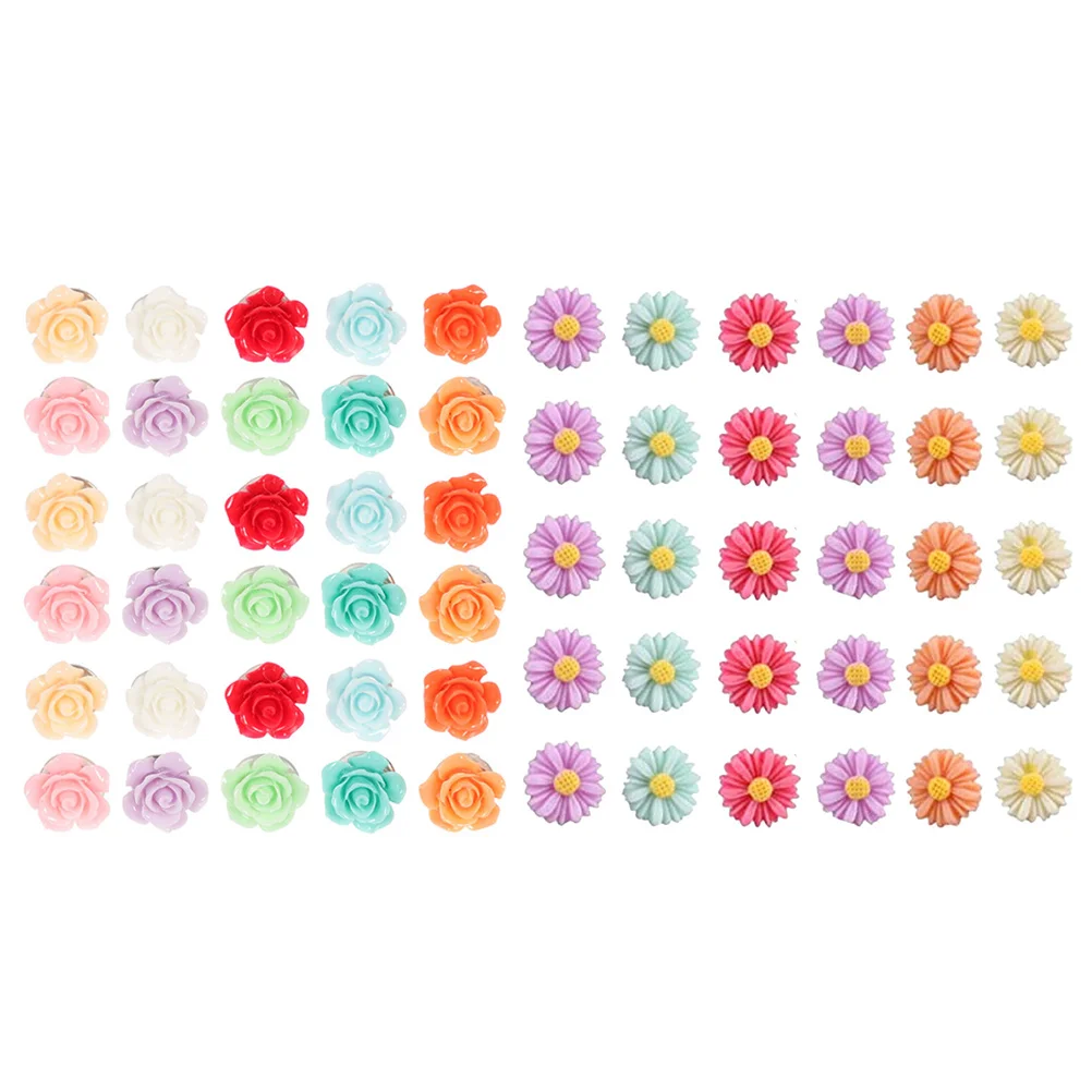 

60pcs Flower Pins Decorative Resin Thumb Tacks Cute Pushpins for Office Home School Map Marking Bulletin Cork Boards Photo Wall