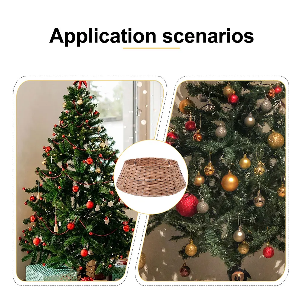 شجرة عيد الميلاد تنورة طوق جولة المنسوجة الشمال تصميم غطاء قاعدة الزخرفية للأشجار الاصطناعية الحقيقية عطلة ديكور المنزل #4