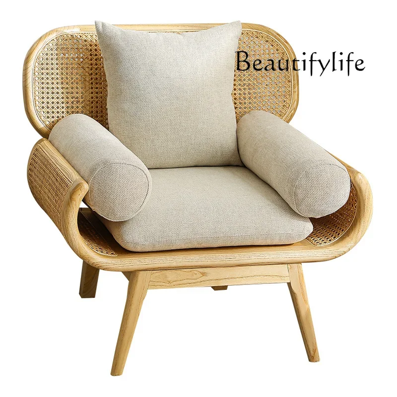 

Japanese rattan sofa B & B living room single solid wood rattan chair designer art light luxury furniture