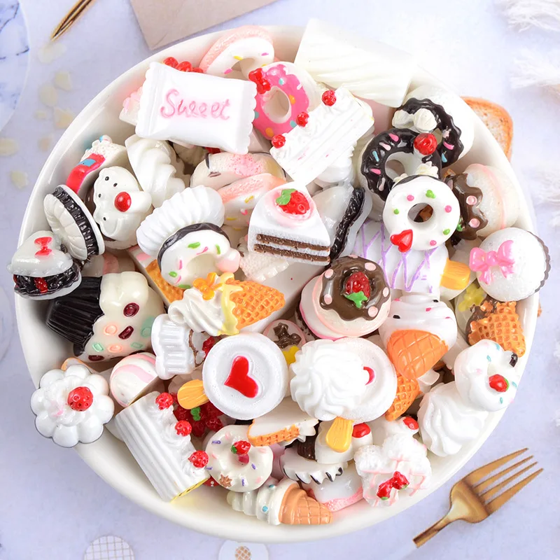 20 Pcs Resin Nail Art Decorations Ice Cream 3D Phone Case Ornaments Cartoon Nail Charms Flatback DIY Handmade Materials Supplies