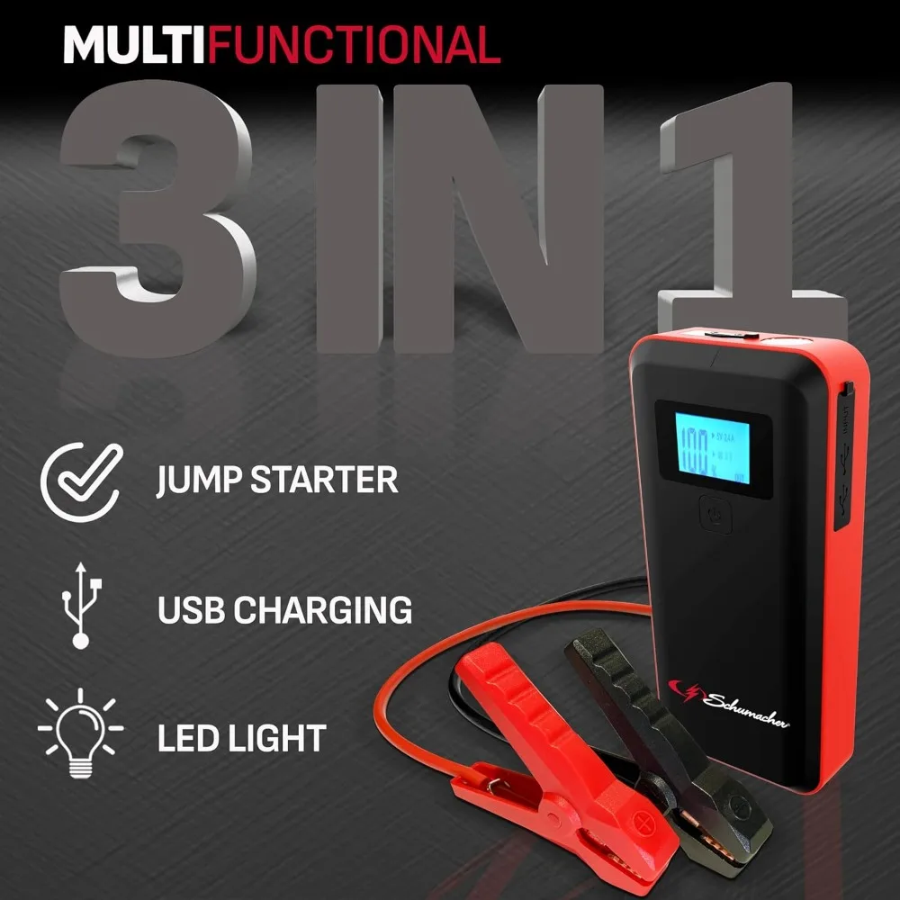 Schumacher Electric 1000 Peak Amp 12V بطارية سيارة ليثيوم محمولة Jump Starter & Power Pack - صندوق قفز أيون الليثيوم - مع USB C