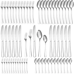 60Pcs 식기 세트 칼 붙이 세트 스테인레스 스틸 Flatware 케이크 과일 포크 차 스푼 주방 나이프 포크 스푼 식기 세트