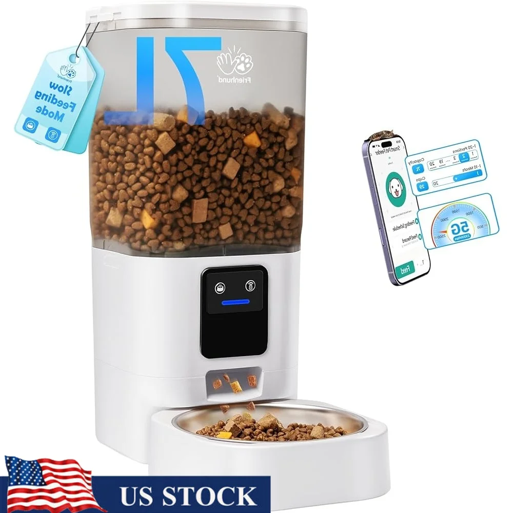 

7L Automatic Cat Feeder Smart App Controlled Slow Feed Dual Band WiFi Pet Food Dispenser with Portion Control Large Storage