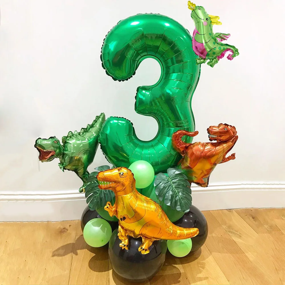 21pcs Dinosaur Balloons Green Digital Birthday Theme Balloon Baby Shower Jungle Dinosaur Party Decoration