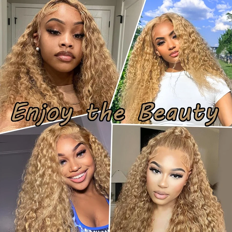 27# Honey Blonde Curly Human Hair Wig 13X6 HD Transparent Lace Frontal Pre Plucked Wig 13x4 30 36 Inch Lace Front Colored Wigs image 4