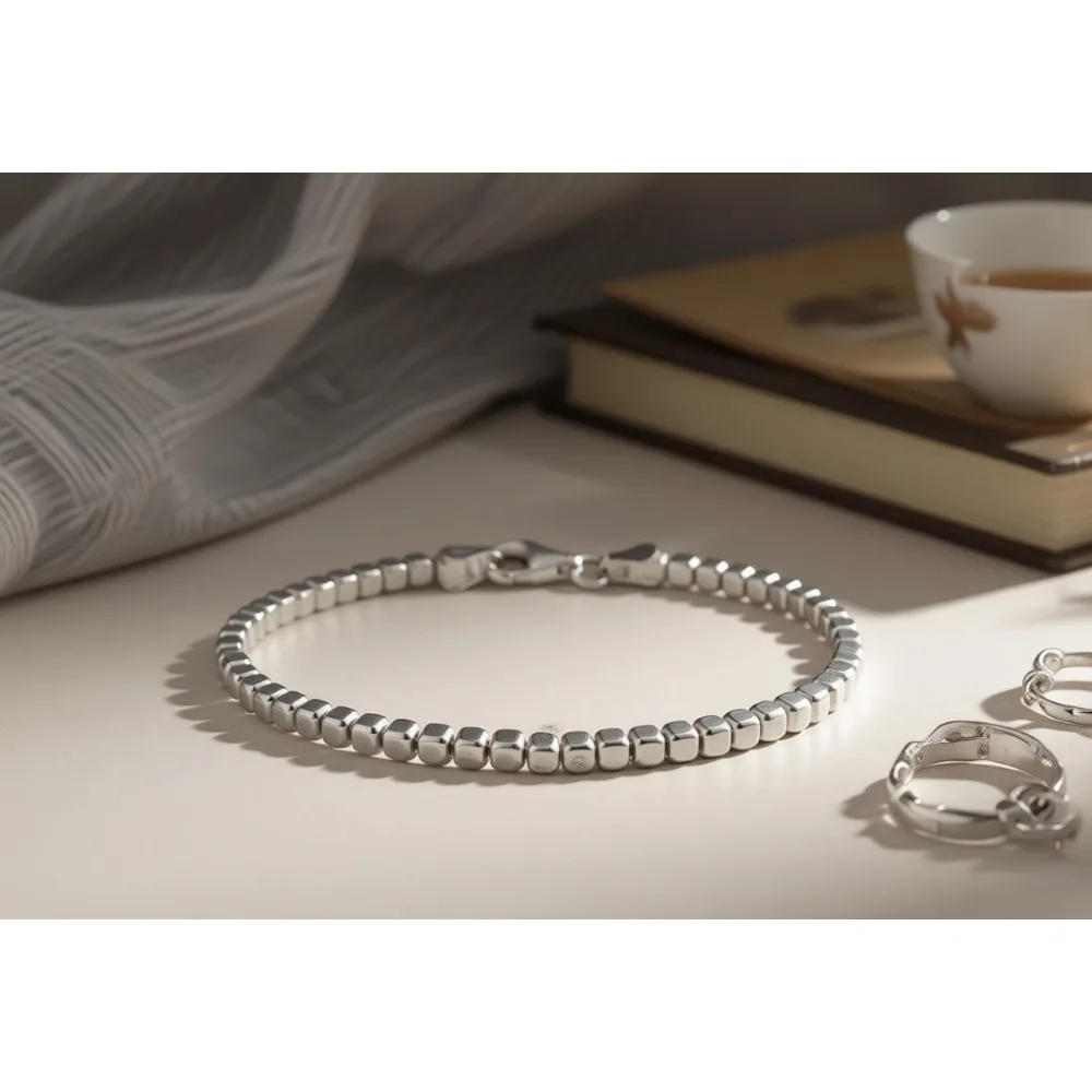 

Итальянский браслет-цепочка с кубическими бусинами из серебра 925 пробы с позолотой 18K, унисекс, сделано в Италии