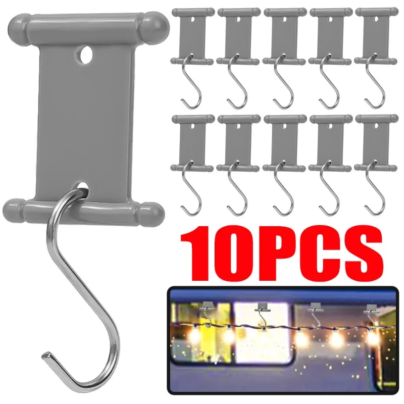 1-10Pcs RV Awning Hooks S-shaped Camping Tent Light Clip Universal RV Tent Awning Hangers Light Hangers RV Sunshade Accessories