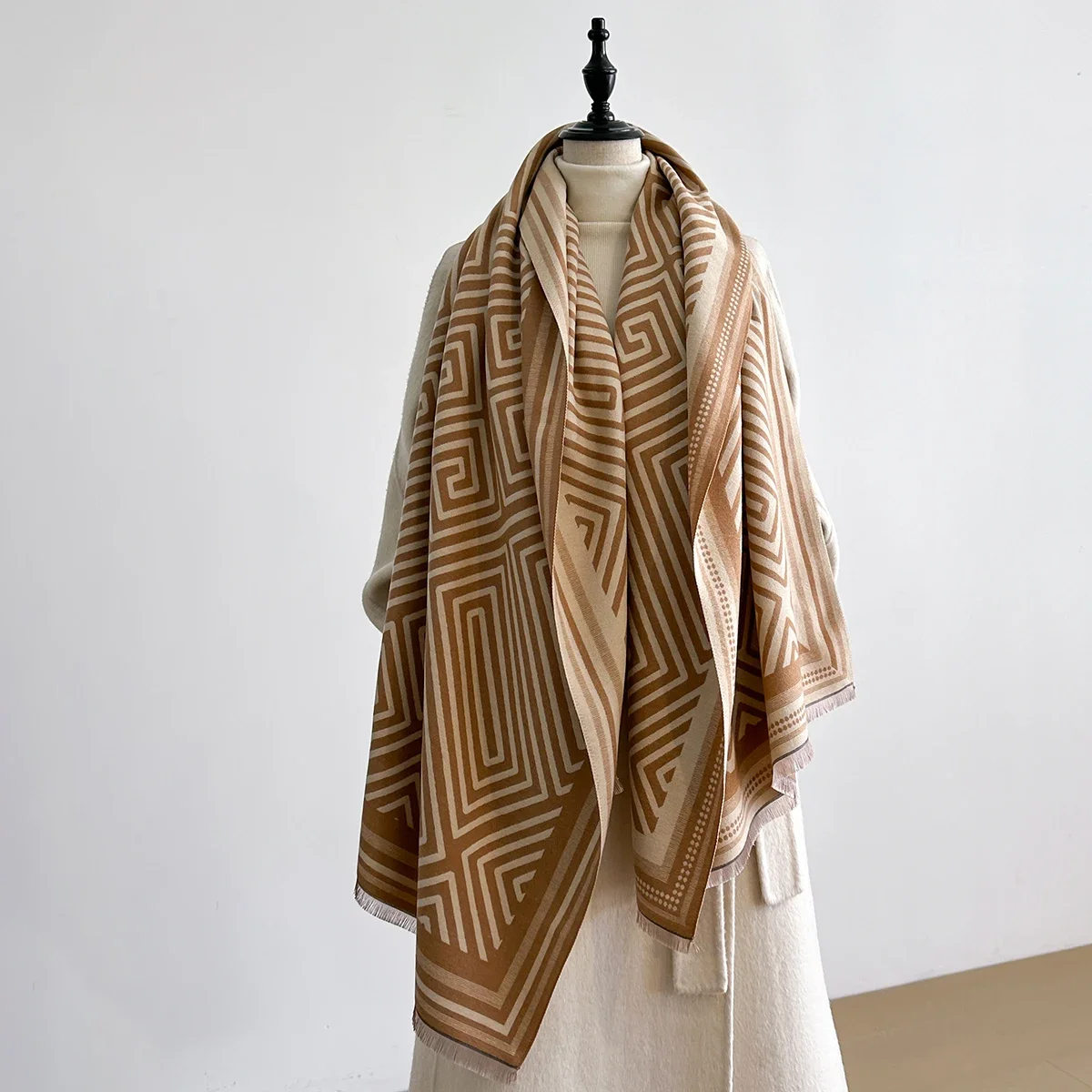 

Элегантный женский дизайнерский кашемировый шарф из пашмины — зимний теплый двусторонний шарф с бахромой, одеяло и шаль