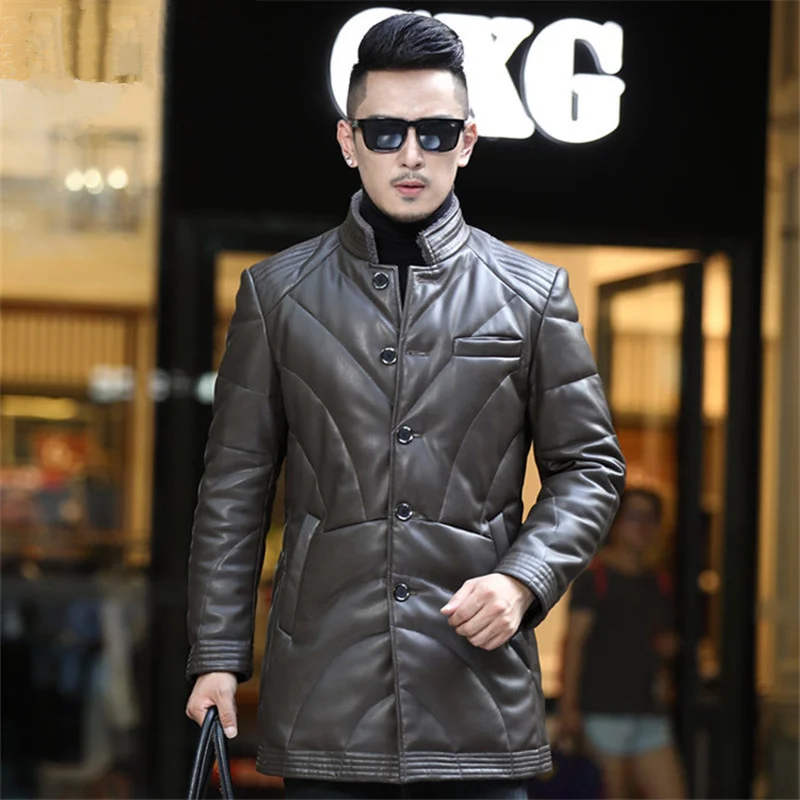 Leather Jacket Men Autumn And Winter Medium Length Lapel Fur Sheepskin Big Size Fleece Genuine Coat 5XL