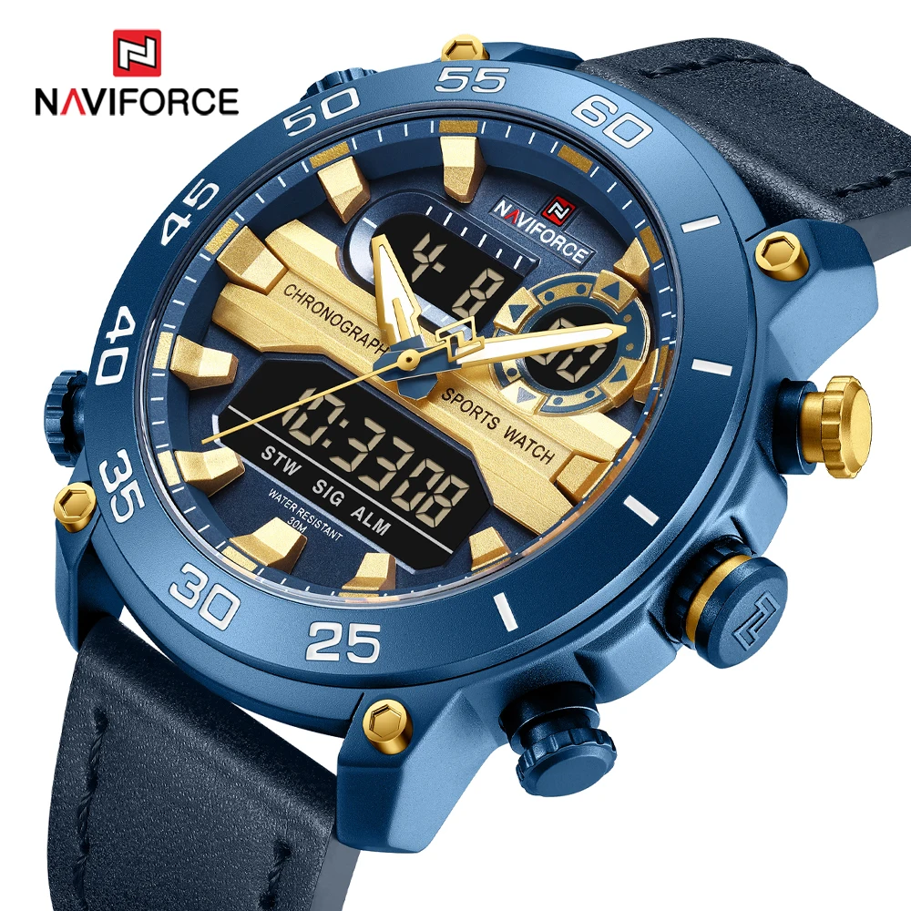 NAVIFORCE New Sports Wrist Watch for Men LED Quartz Waterproof Watch Man Digital Military Dual Display Watches Relogio Masculino