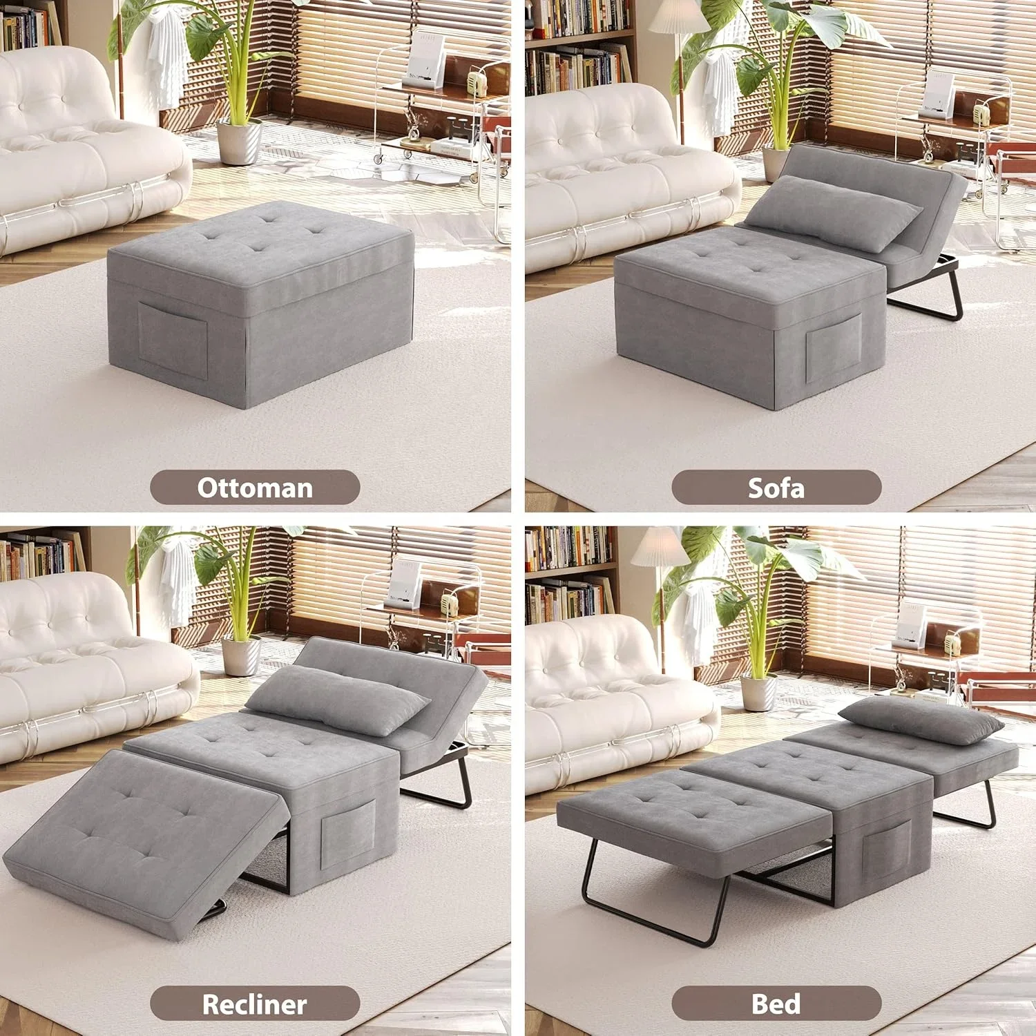 Chaise Lounge Sofa Chair Bed 4 in 1 Multi-Function Folding Ottoman with Storage for Living Room Couch