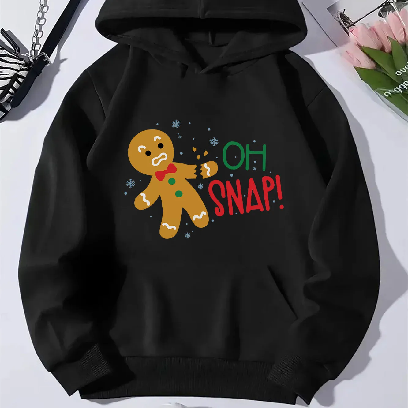 Christmas cartoon gingerbread man print autumn and winter women's hoodie fashionable and versatile holiday Harajuku hoodie