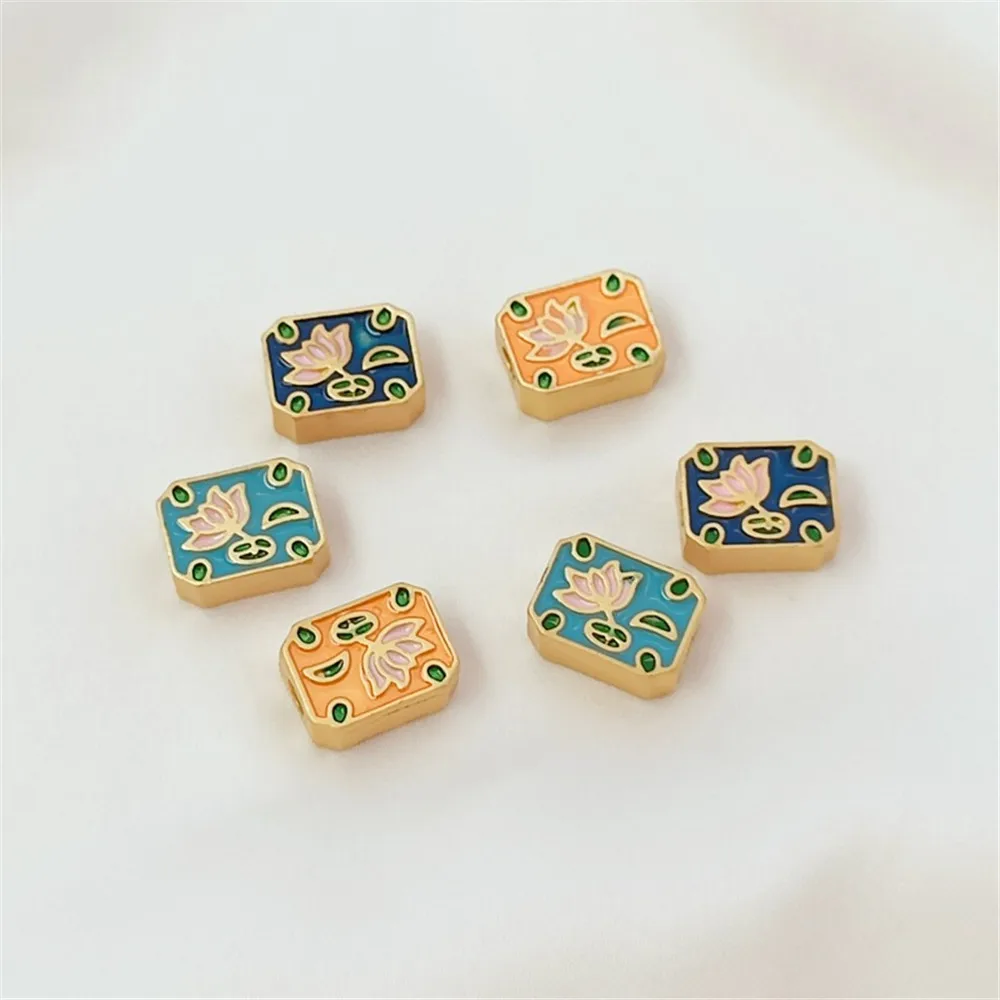 Ancient-style Gold Accessory Oil-dripping Lotus Square Beads DIY Handcrafted Beaded Bracelet Woven Bracelet Material