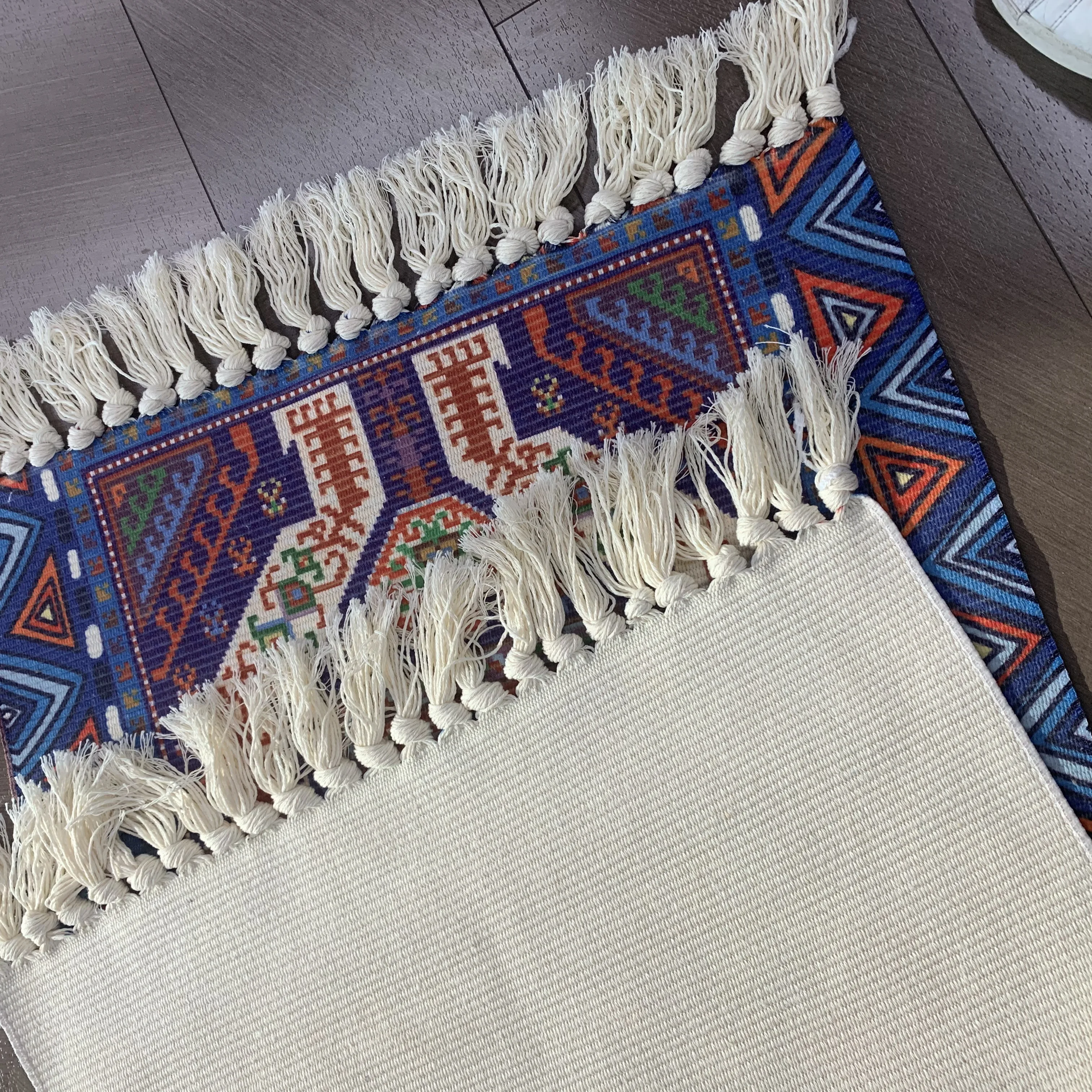 Small Throw Boho Bathroom Rug for Bath, Cotton Woven Area Carpet with Tassel for Entryway Kitchen Sink Front Door