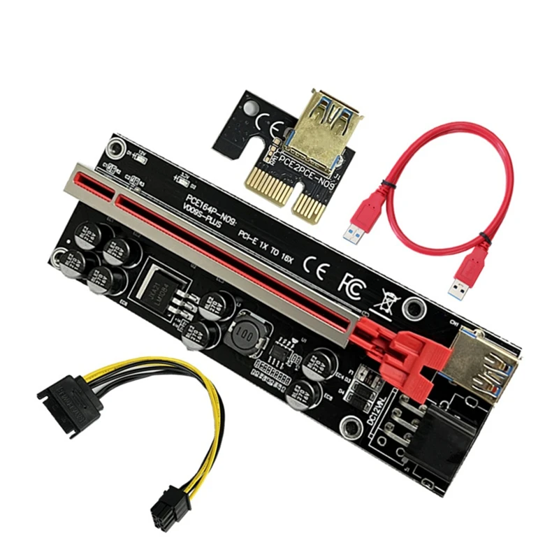 VER009S Plus PCI-E Riser Card 009S Plus PCIE X1-X16 4-контактный 6-контактный кабель питания USB 3.0 для видеокарты GPU Miner Mining