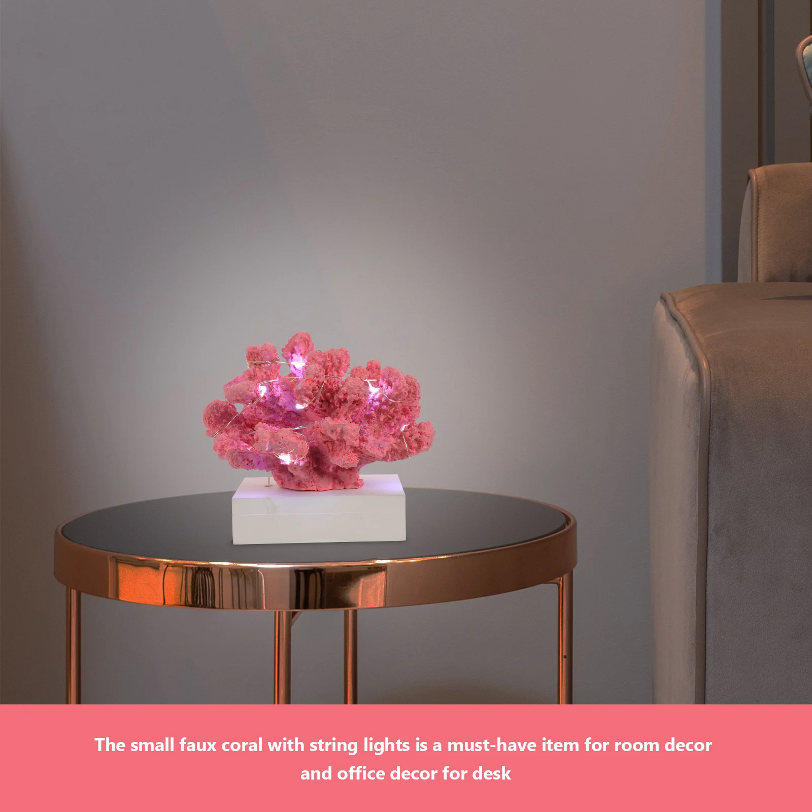 

Fake With String Lights Glowing Ornament Resin Coral Desktop Coral Decor For Home Office Decorative Home Accessories