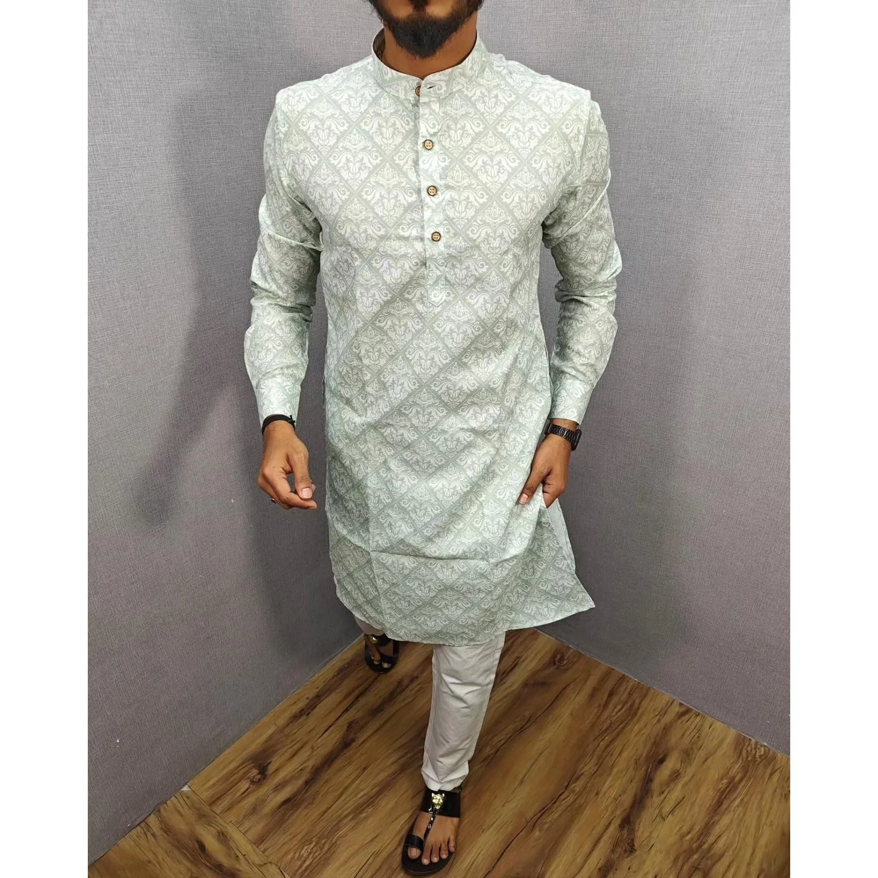 الرجال الرقمية المطبوعة كورتا فاردهة منتظم صالح اليوسفي 2026 طوق طويل مناسب لجميع المناسبات مثل الزفاف هاري رايا Aidilfitri #3