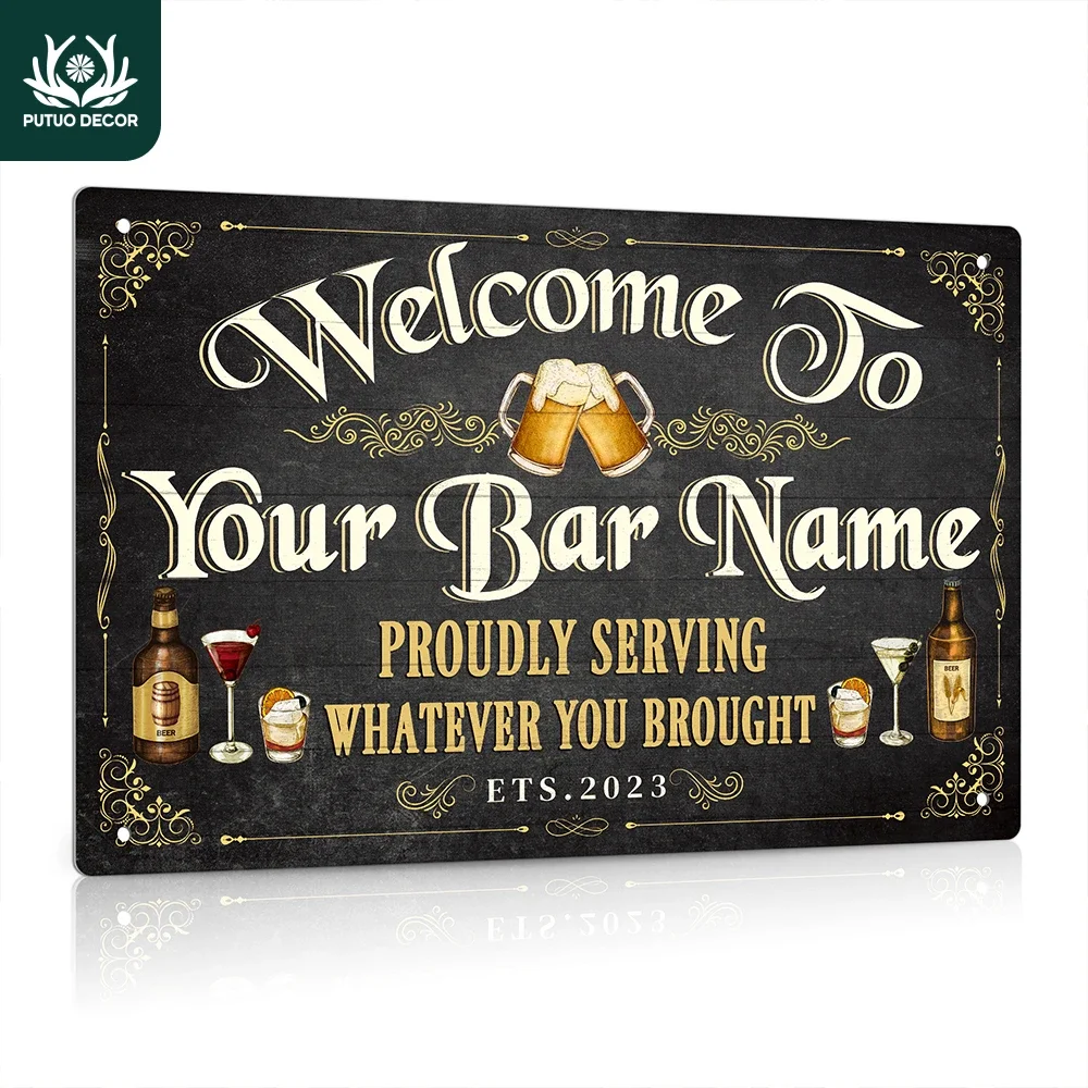 Putuo Decor Personalized Bar Sign, Custom Name, Retro Vintage Wall Decor for Pub, Kitchen, Club, 12x8 Inches Aluminum Metal