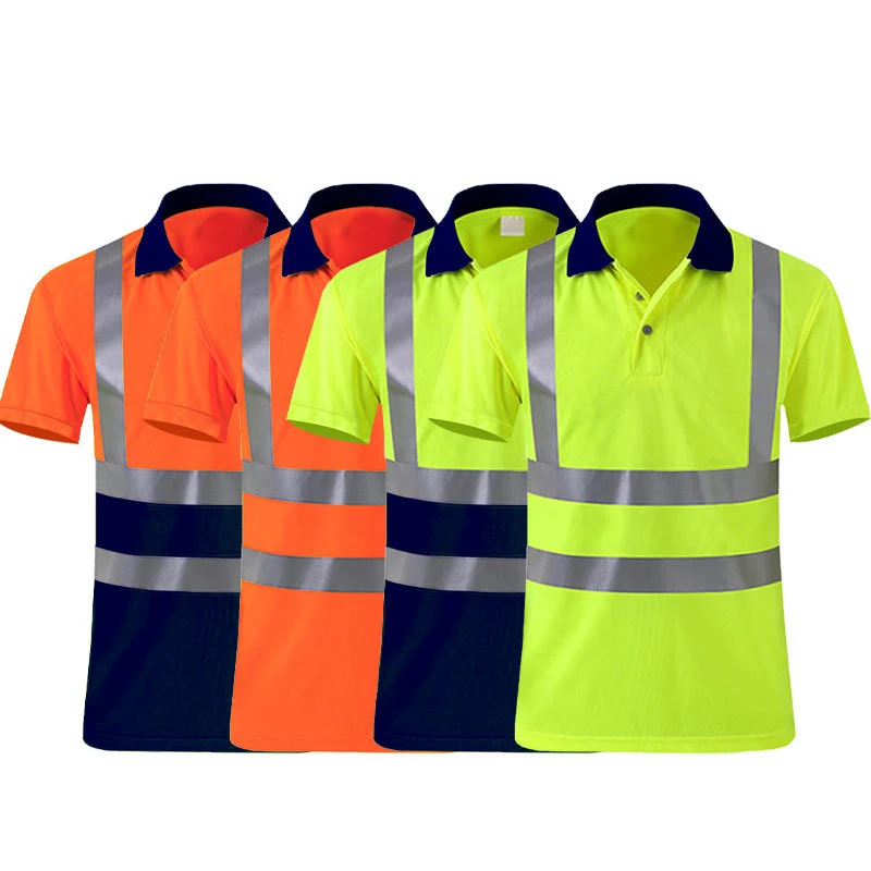 Safety Polo Shirt with Reflective Stripes Work Shirts for Men Hi Vis Workwear Summer Quick Dry Breathable Shirt