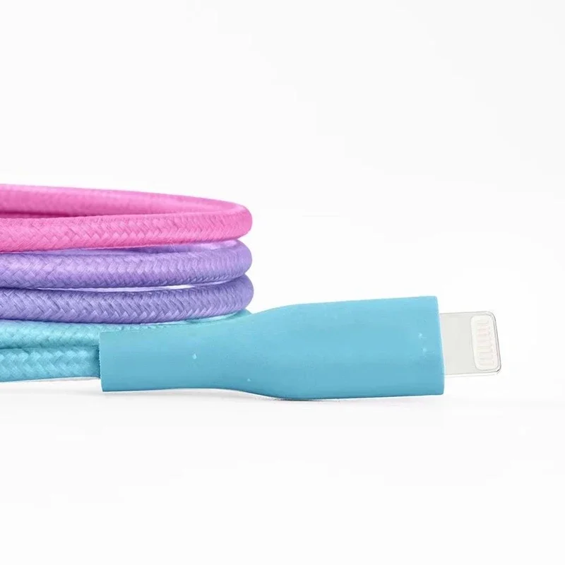 Bloqueo de color creativo Cable de alimentación de datos tejido degradado de 1m Cable de carga de iPhone tipo C