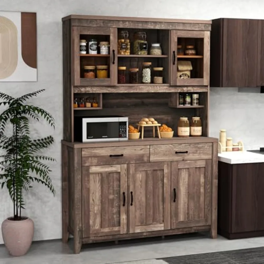 78.5 خزانة مطبخ طويلة القامة خزانة بوفيه كبيرة مع أبواب زجاجية أدراج أرفف قابلة للتعديل مخزن المطبخ الخشبي #2