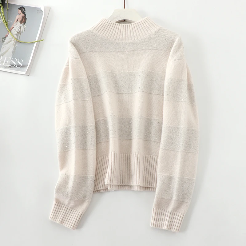 Sweater Turtleneck sambungan wol murni wanita, Pullover longgar, kualitas tinggi, mode baru, 2021, Y2k