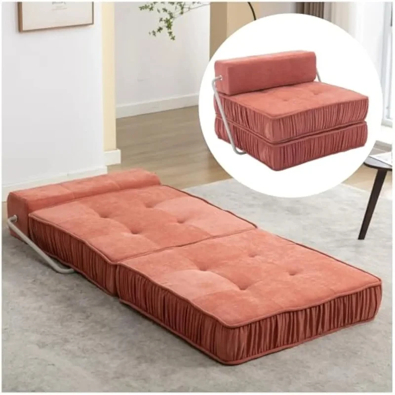 

Foldable Sofa Bed, Convertible Floor Chair for Living Room or Guest Room, Chenille Upholstered Freestanding RV Fold Out Bed