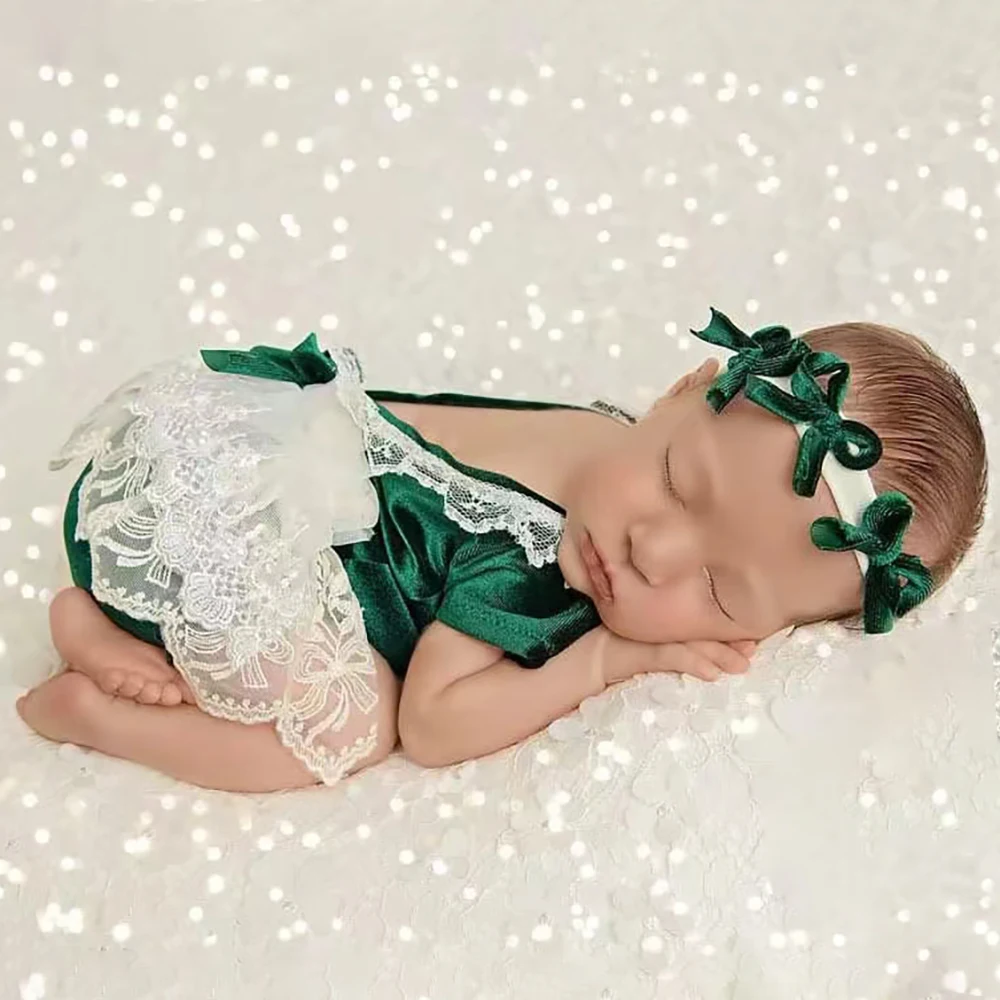 Newborn Photography Props Velvet Romper Set Baby Photo Outfit Christmas Newborn Romper Infant Clothes Studio Photo Shoot Gift