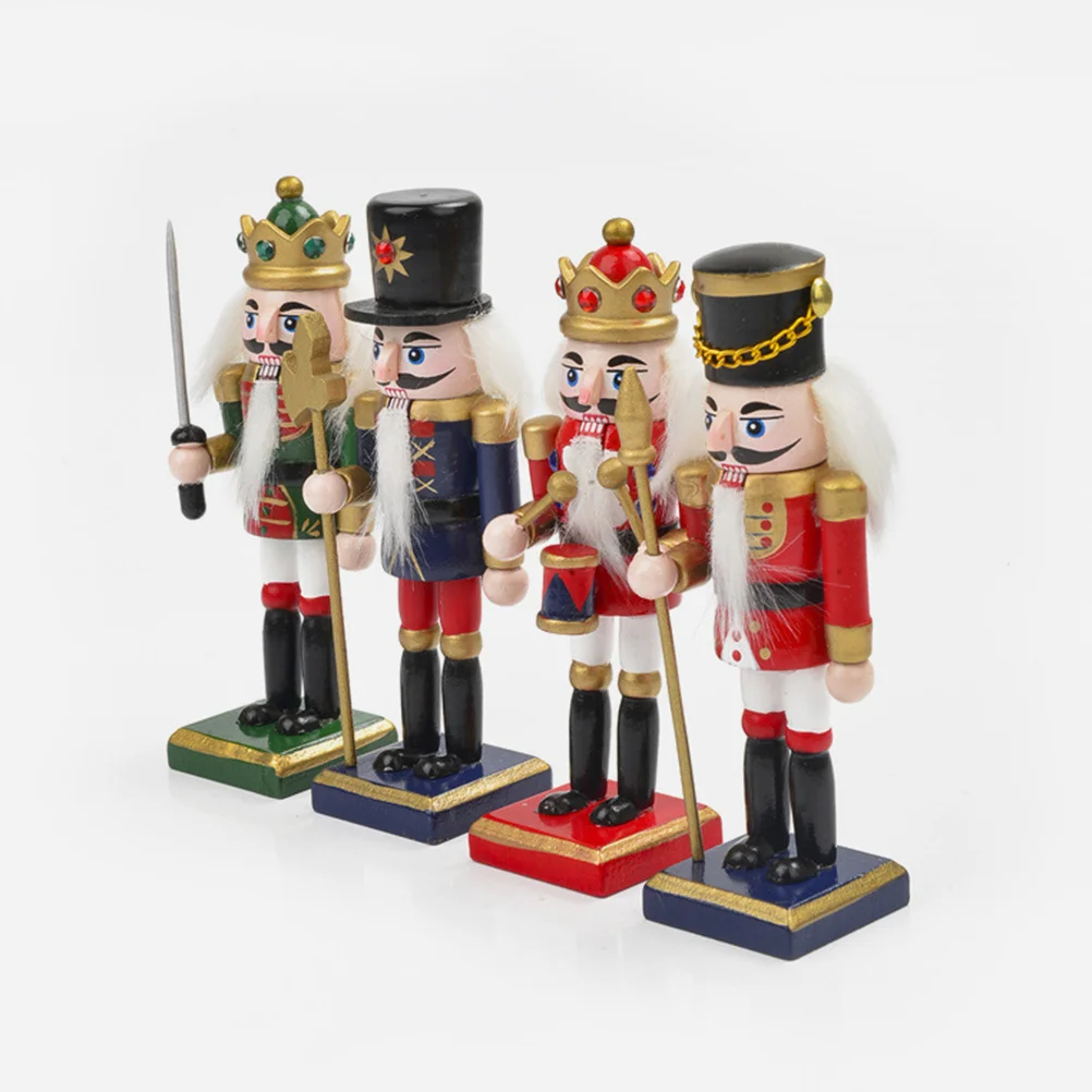 

4Pcs Xmas Wooden Nutcrackers Soldier Christmas Decorations Desktop Ornaments Holiday Nutcracker Decor Wood Xmas Nutcrackers