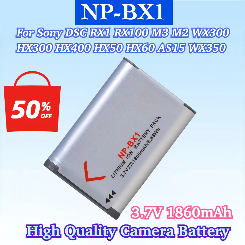 New NP-BX1 NPBX1 3.7V 1860mAh 6.88Wh Camera Battery for Sony DSC RX1 RX100 M3 M2 RX1R WX300 HX300 HX400 HX50 HX60  AS15 WX350